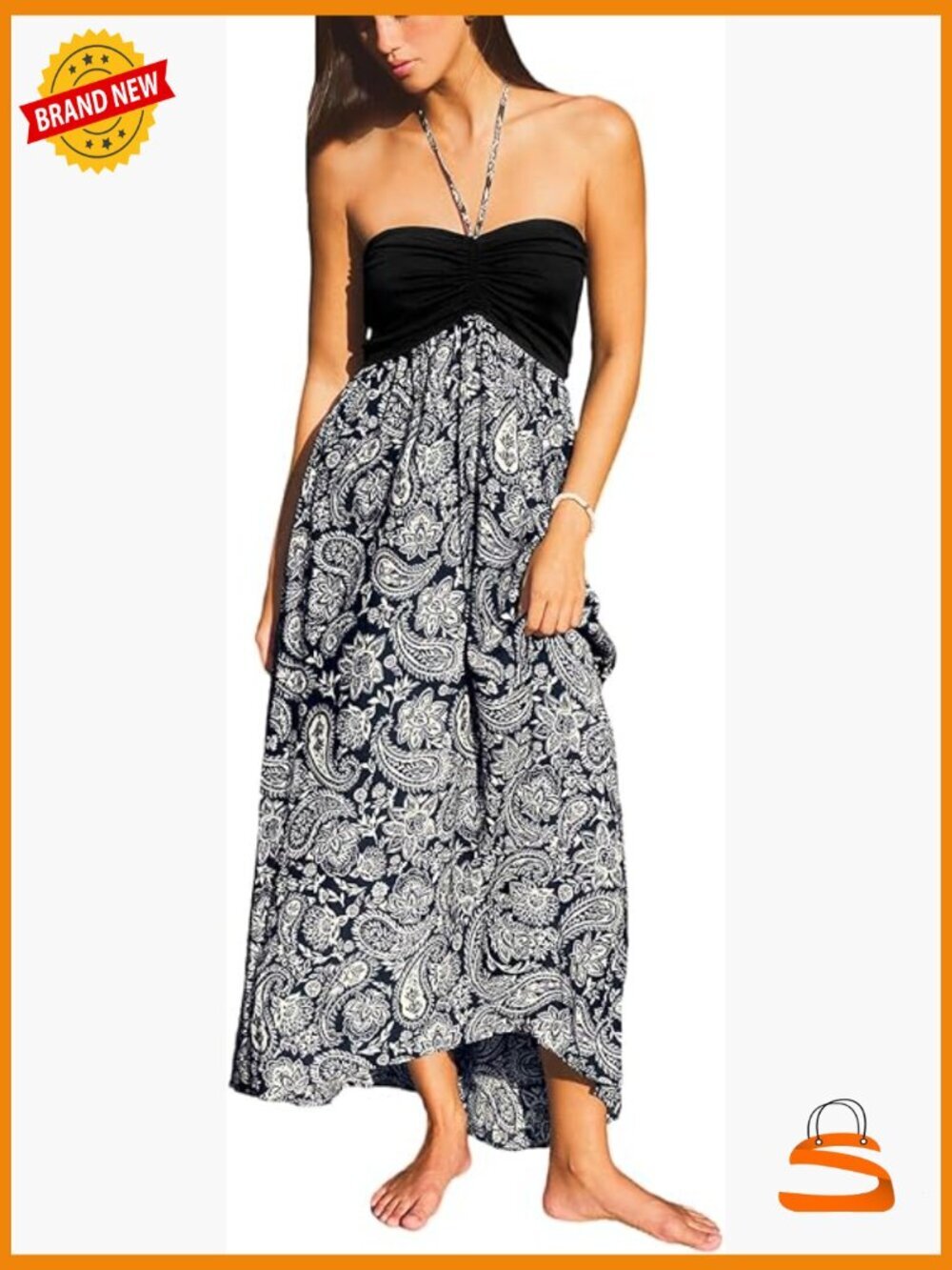 Halter Backless Sweetheart Midi Dress with Side Slit